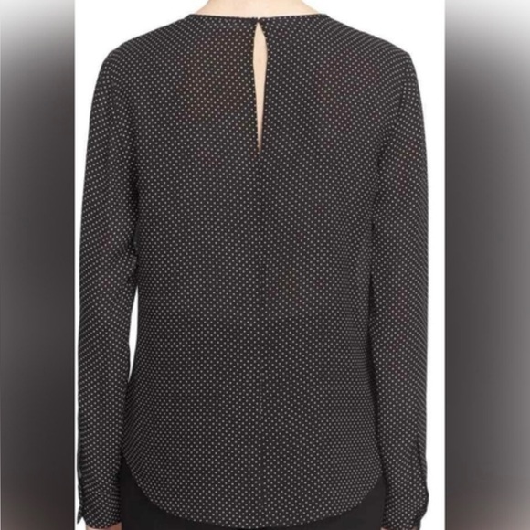 A.L.C. polka dot lace insert 100% silk black and white long sleeve blouse - Picture 4 of 6